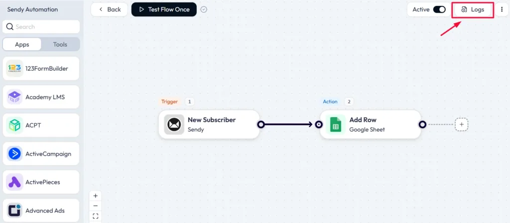Sendy integration with Bit Flows Check Logs