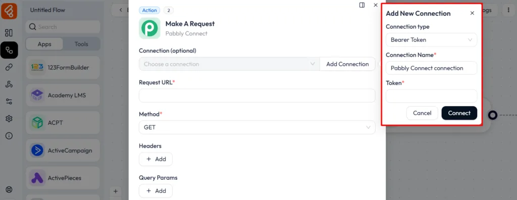 pabbly connect integration with bit flows connection name