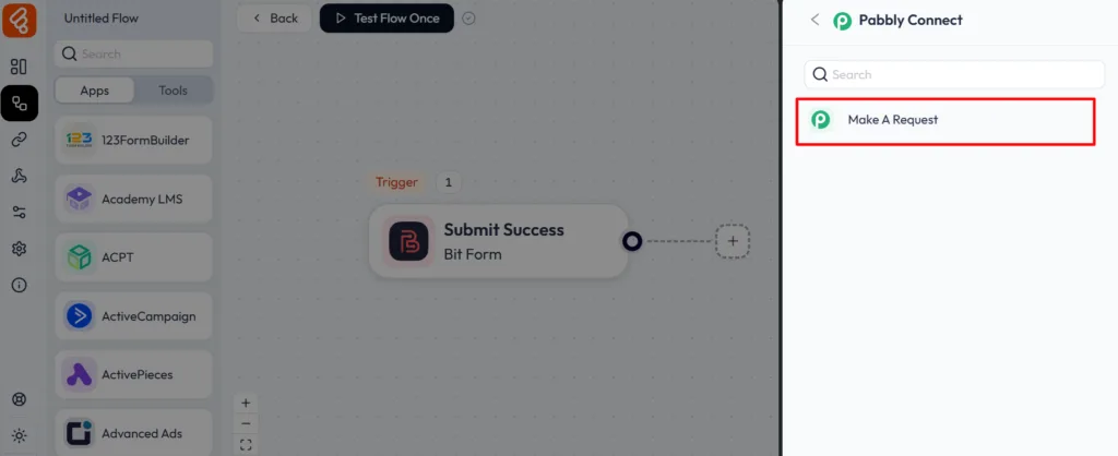 pabbly connect integration with bit flows make a request