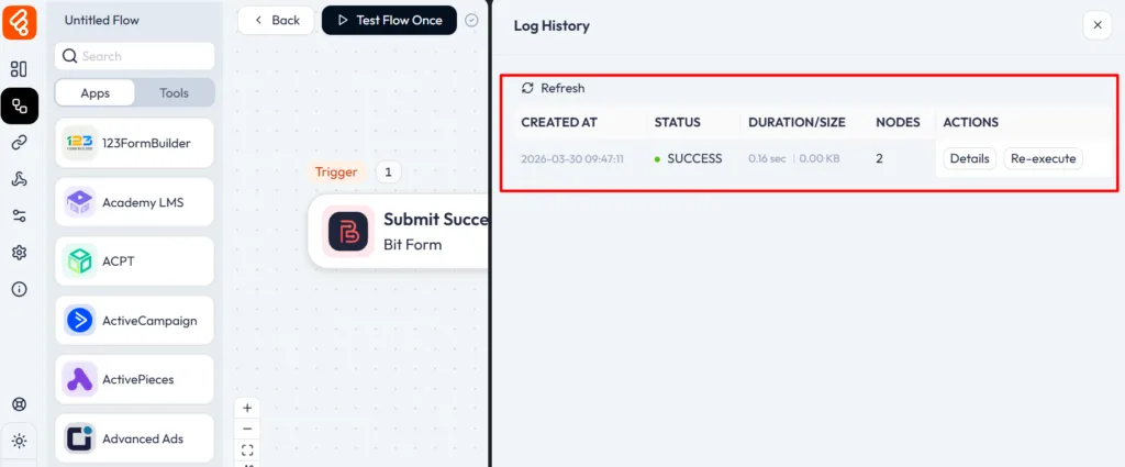 pabbly connect integration with bit flows status success