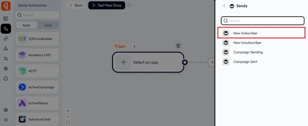 sendy integration with bit flows add event