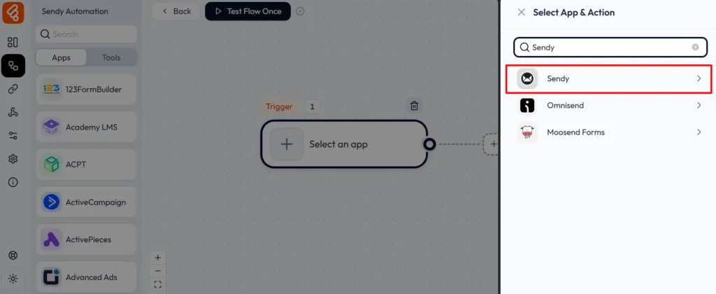 sendy integration with bit flows select app