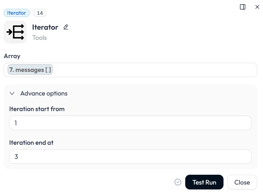 iterator configuration step