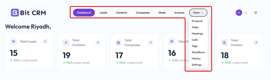 Bit CRM leads, contacts, companies, deals, products, and invoices