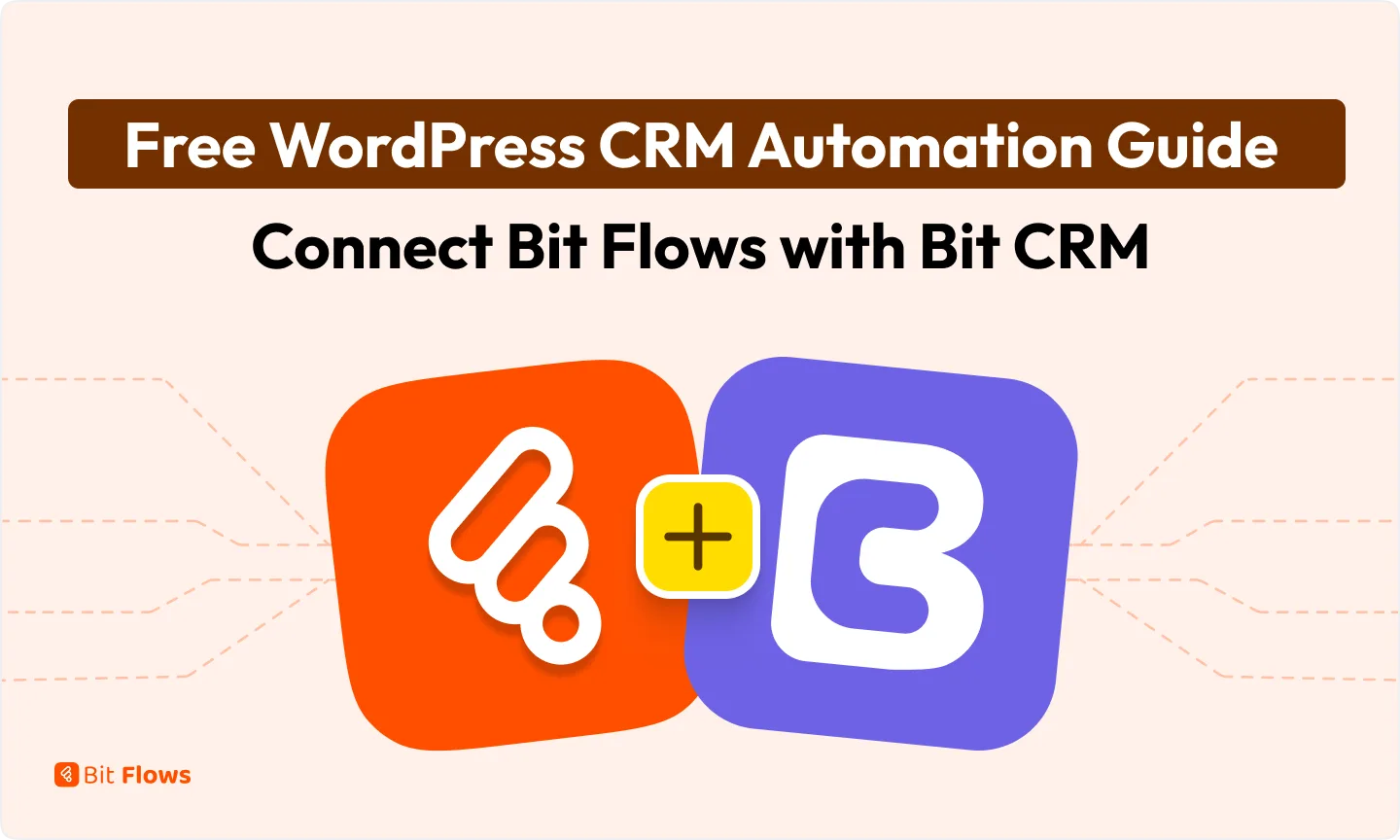 Free WordPress CRM automation guide showing Bit Flows connected with Bit CRM for automated CRM workflows.