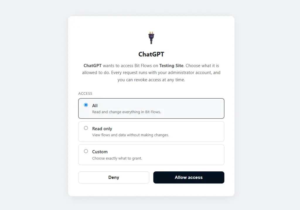 Choose the bit flows mcp server access level