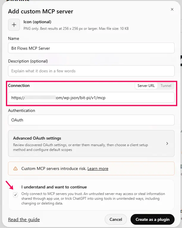 Paste the Bit Flows Server URL